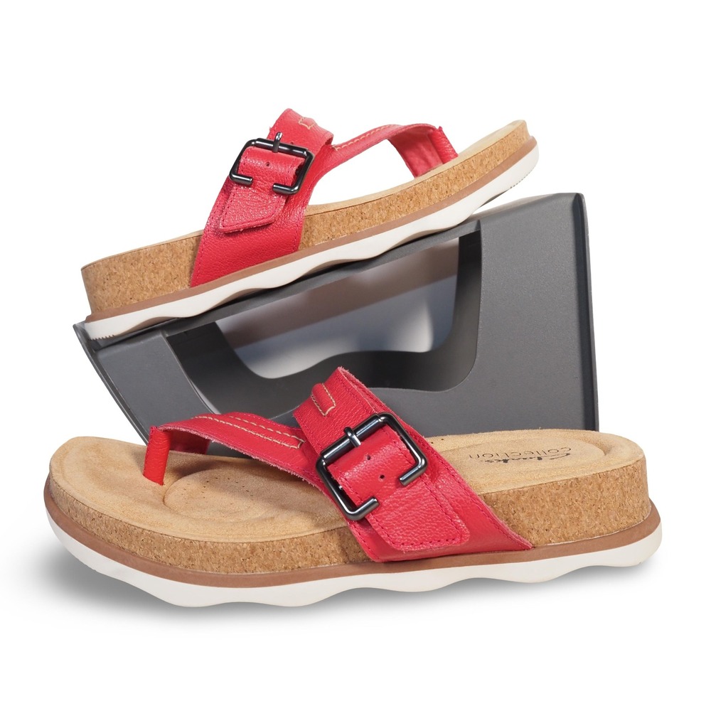 Clarks Brynn Madi Thong Leather Sandals Womens 6.5M Red 28245